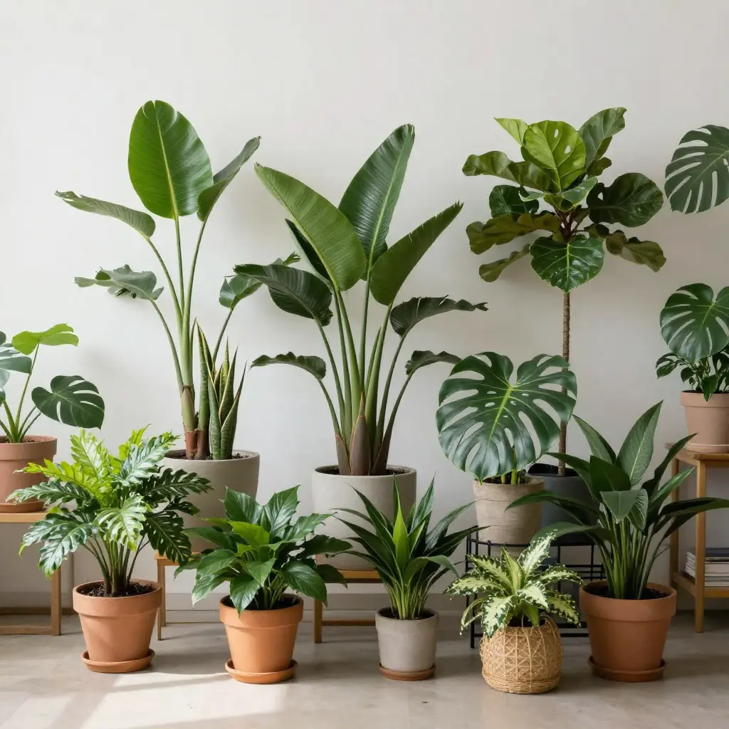 Beautiful collection of indoor plants arranged in a bright room